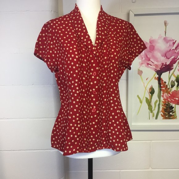Jones New York Tops - Polka Dot Blouse, Jones New York, Silk, Size 10